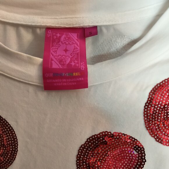 Queen of Sparkles Women's Small Puff Sleeve Cherry Mini Dress - Picture 2 of 6